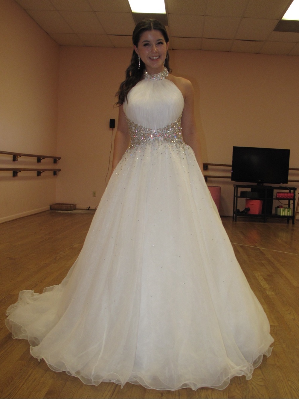 White Halter Ball Gown Wedding Dress with Beaded Waist